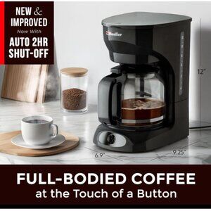 MUELLER 12-Cup Coffee Maker, Reusable Filter, Black, Auto-Off, Anti-Drip, Décor